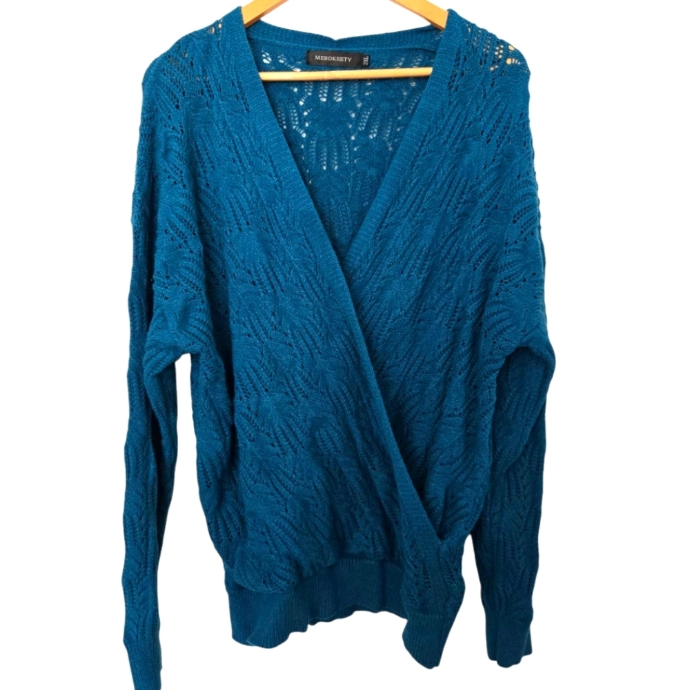 Merokeety Teal Knit Sweater Size 2xl
